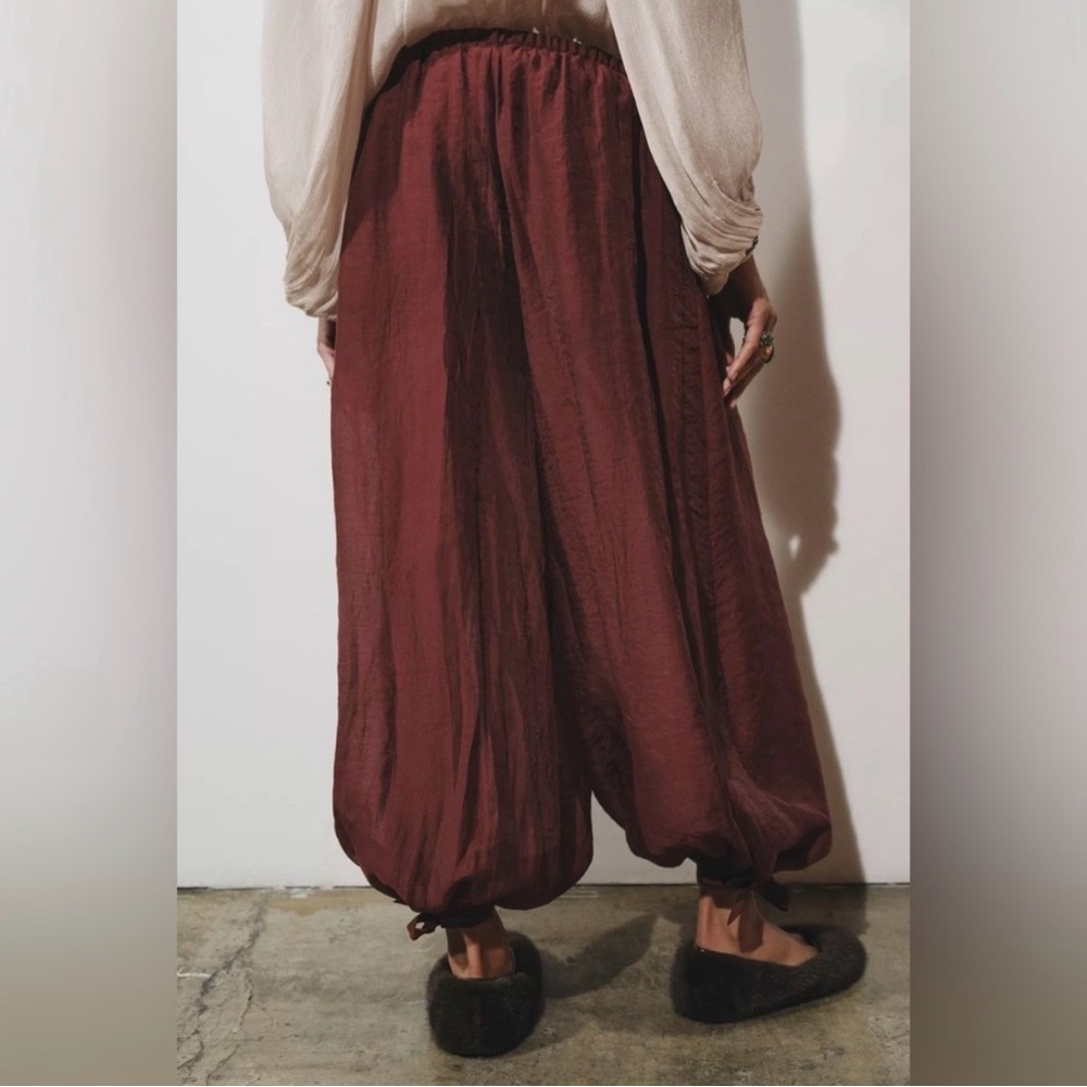 Zara ZW Collection Women's Burgundy Balloon Pants - Picture 2 of 4